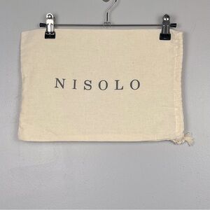 Nisolo woven ivory drawstring dust bag, approximately 14” x 9.75”.